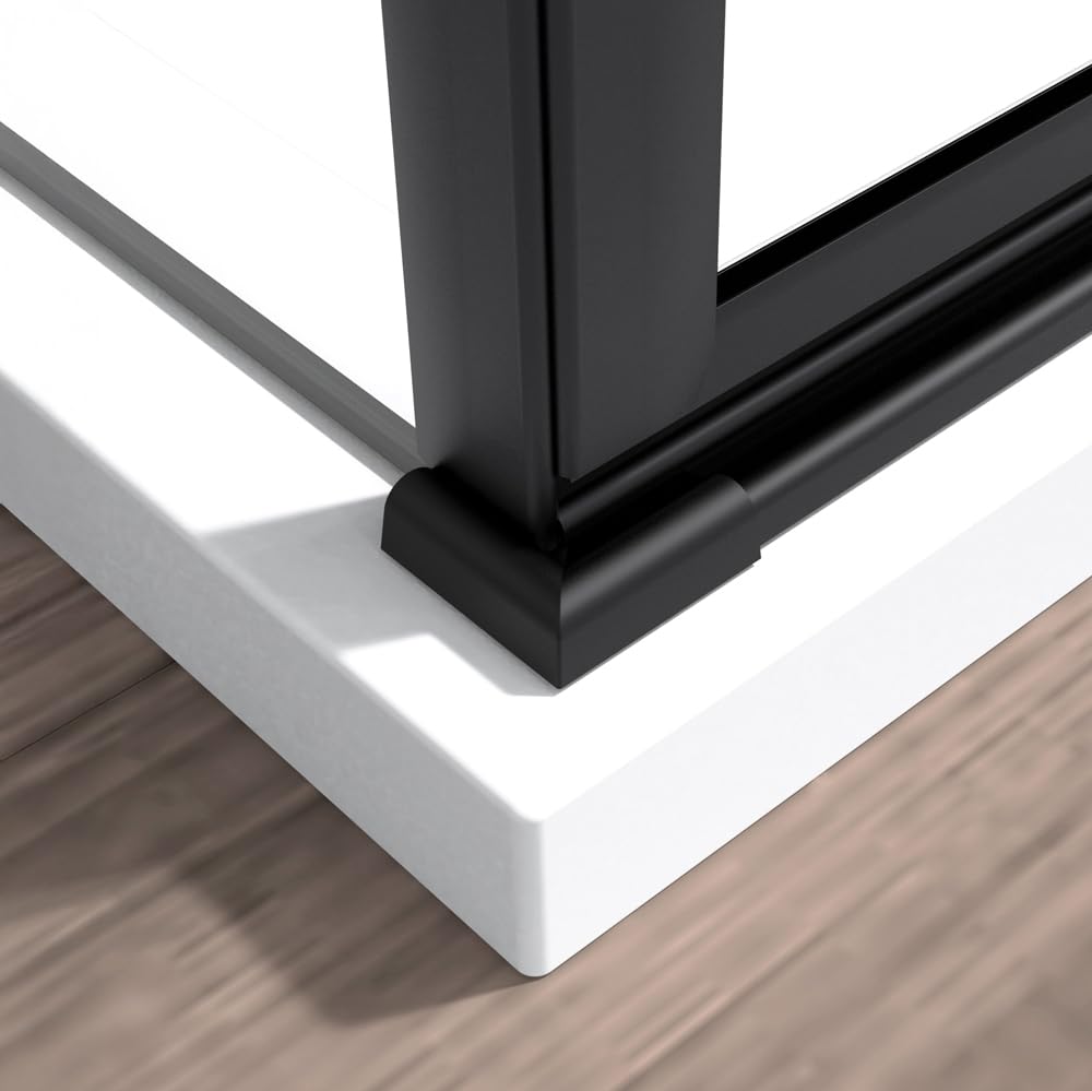 Box Doccia Angolare 80x80 Cm (H 195) Linea Neos - Porta Battente Con Lato Fisso - Cristallo Trasparente 6 Mm - Profili In Alluminio Nero