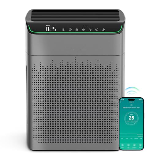 MERONTE Air Purifiers for Bedroom Large Room Home, Up to 1690² with PM 2.5 Air Quality Monitor, Wi-Fi and Alexa Compatible, HEPA Filter Double-sided Air Inlet for Smoke Odor Dust, 23dB Quiet
