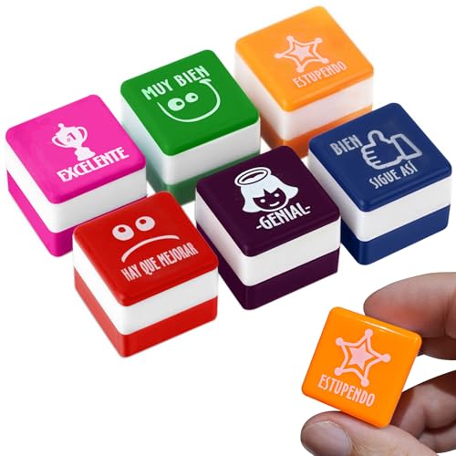 NEMART PACK 6 Sellos Motivacionales Para Profesores - Niños - Padres - En Español - 6 Diseños y Colores Diferentes - Ideal para Regalo de Profesores y Padres (6)