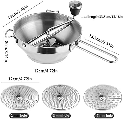 Strainer - Stainless Steel Food Mill with 3 Inserts | Manual Feeder Through Mill for Food Mills Vegetable Machine | Jam Machine for Fruit, Vegetables, Purees