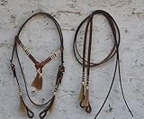EQUESTRIAN UNIVERSE Leather Bridle Western Tack Full Grain Leather Adjustable Bridle for Horse Horse Knotted Browband Headstall with Reins 78Rawhide - Brown