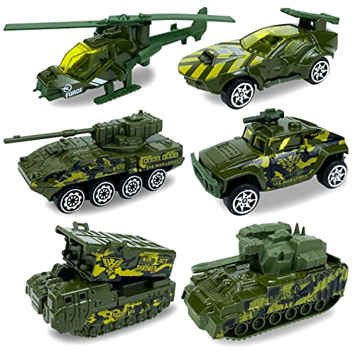 Blooming Lilies BL6970383678841-1 Toy Cars For Toddlers1-3 4-7, 6 Pcs Mini Diecast Car Set With Helicopter, Tank, Vehicle cover