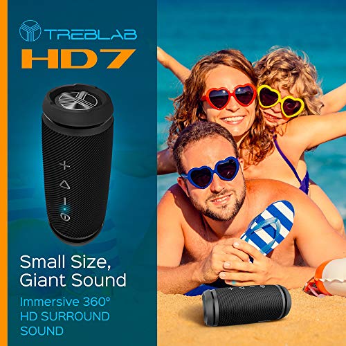 TREBLAB HD7 - Mini Portable Bluetooth Speaker Wireless - 12W Stereo, 360°HD Sound w/Bass, TWS Dual Pairing - Small Wireless Speaker w/Bike Mount Hole - Gifts for Men, Women, Dad, Mom