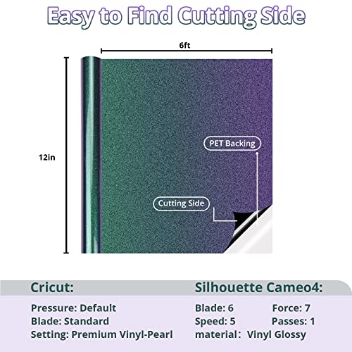 Htvront Chameleon Permanent Vinyl Roll - 12" X 6Ft Chameleon Permanent Adhesive Vinyl For Cricut & Cameo - Shimmer Adhesive Vinyl Roll Easy To Cut & Weed (Green To Purple) #TOP6