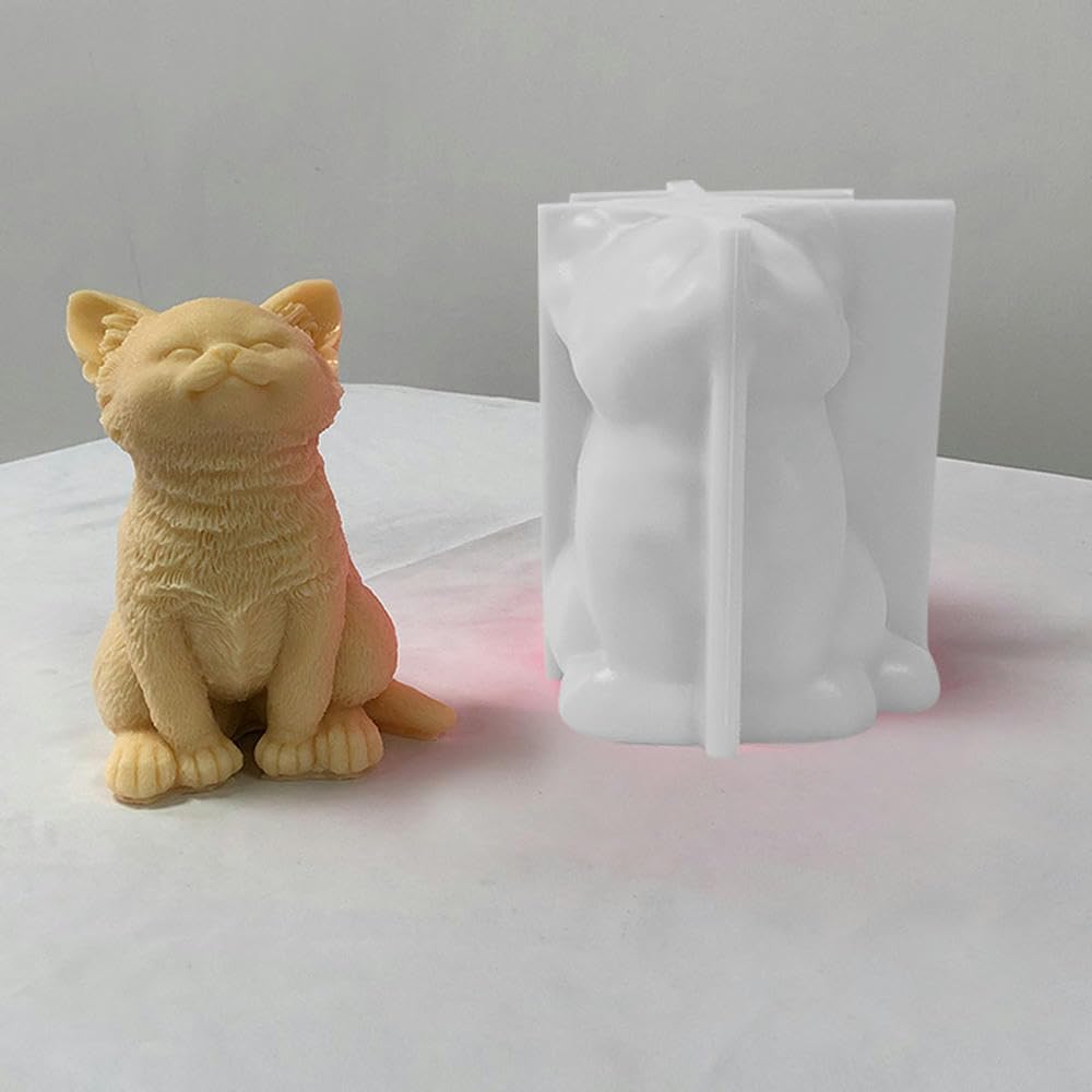 Stampo Per Candele Stampo In Silicone Per Candela Per Aromaterapia Con Gatto Seduto E Gattino, Stampo Per Gatti Animali Fai-Da-Te - Bianco
