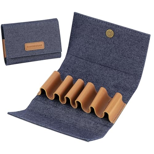Carrying Bag, Holds 6 Bottles (5ml-10ml Roller Bottles), Travel Essential Oil Bag For Purse, Portable Organizer Holder For Essential Oils, Perfume, Lipstick, Lip Balm (blue)