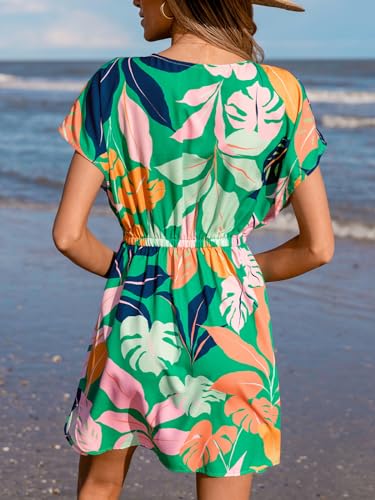 CUPSHE Women's Swimsuit Coverup Dress Short Sleeve Casual Summer Printed Beach Cover Ups Sundress2