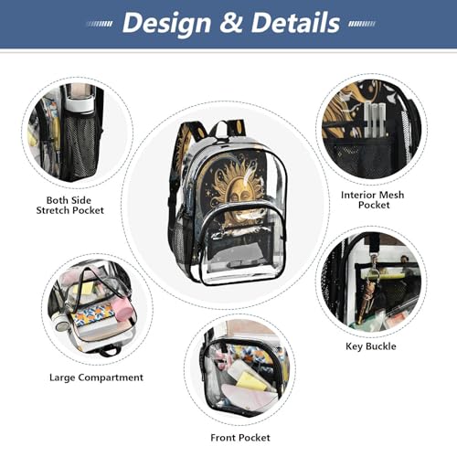 Sun and Moon Clear Backpack - Stadium Approved Large 15.7-inch Waterproof Transparent Bag for Sports, Concerts, Work, Travel#1844