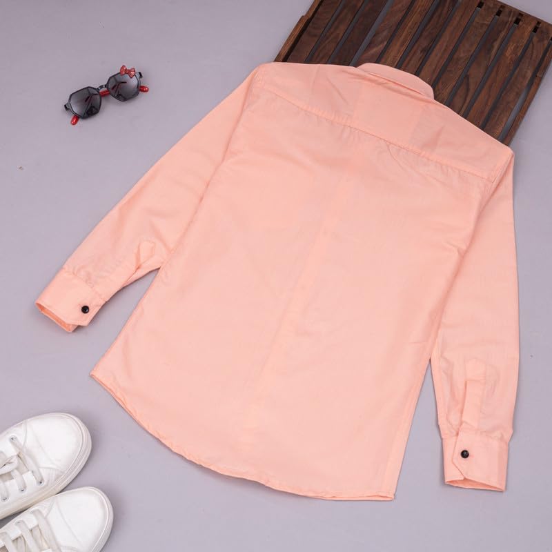 Image of Boy's Kids Regular Fit Solid Pattern Cotton Shirt with Pocket Collared Neck Long Sleeve Button Down Closure Type and Standard Length | Boys Cotton T-Shirts Set | Shirt for Boy