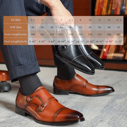 Men's Genuine Leather Double Monk Strap Dress Loafers Fashion Classic Cap Toe Low Top Slip On Dress Oxford Shoes Business Casual Office Wedding Formal Shoes3