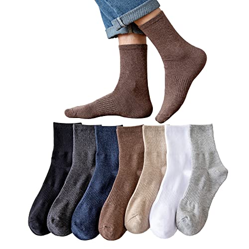 Mens Cotton Crew Socks Thin Cushioned Cotton Socks for Mens Calf Socks 7Pairs
