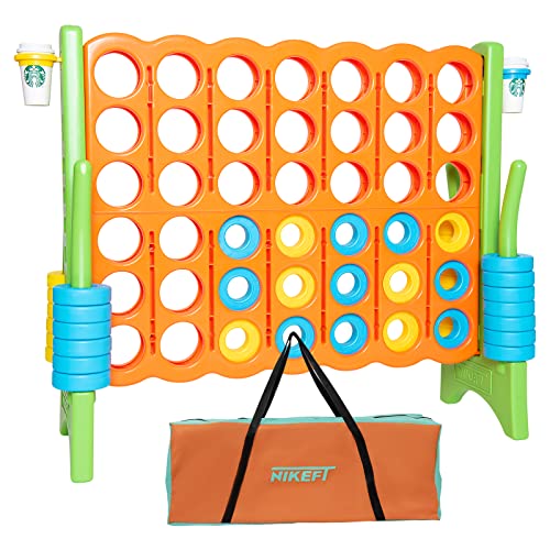 Super Brands Oversized 4-to-score Jumbo connect in-a-row game Carry Bag Included,48”giant plastic connect game set for Adults with cup holder,46 rings for kids,jumbo Sized indoor outdoor game for family giant yard