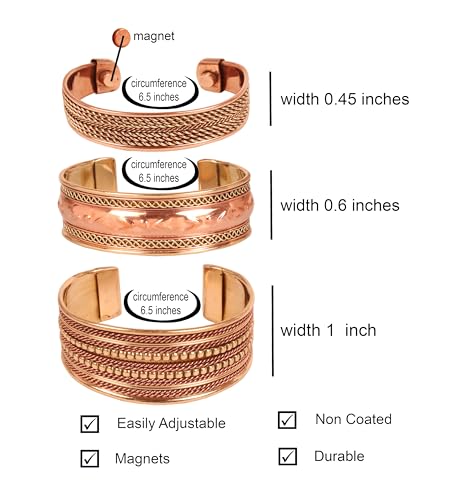 Image of Touchstone copper bracelets | gift for men women |adjustable 100% pure solid real magnetic jewelry | handmade bracelet set combo | rope braided tibetan bangles.