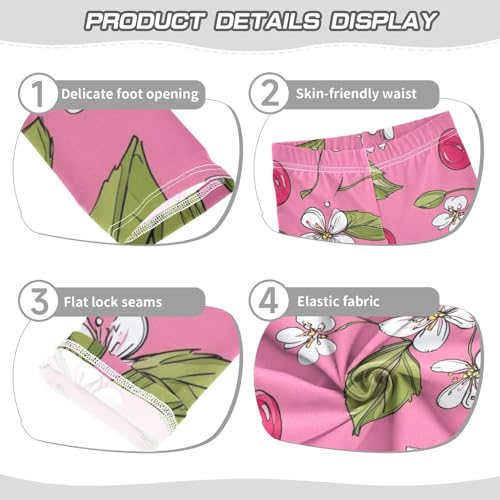 Cherry Fruits Flowers Girls Leggings Stretchy Dance Pants for Kids3