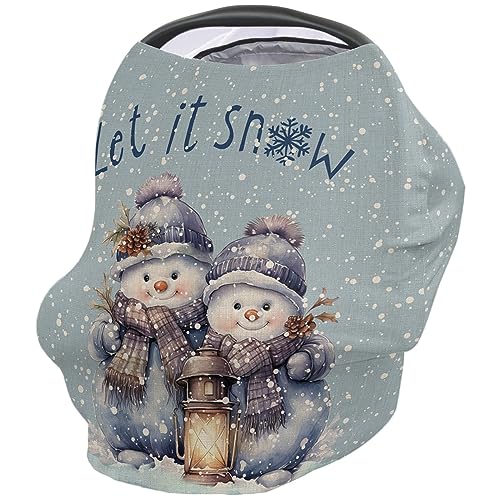 Nursing Cover for Breastfeeding Scarf, Merry Christmas Snowman Blue Snow Baby Car Covers Super Soft Multi Use for Canopy Shopping Cart Cover Blanket Stroller Cover