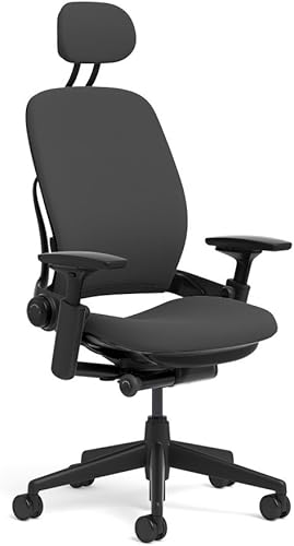 Steelcase Silla de tarea de salto Base negra - Brazos ajustables 4D - Reposacabezas - Ruedas de alfombra estándar
