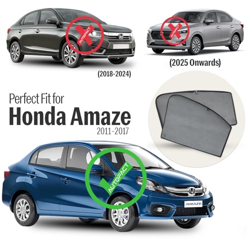 Image of Autofact Car Sunshades for Honda Amaze Old (2011 to 2017), UV Protection, Useful Car Accessories, Custom fit Sun Shades for Side Windows, Set of 4