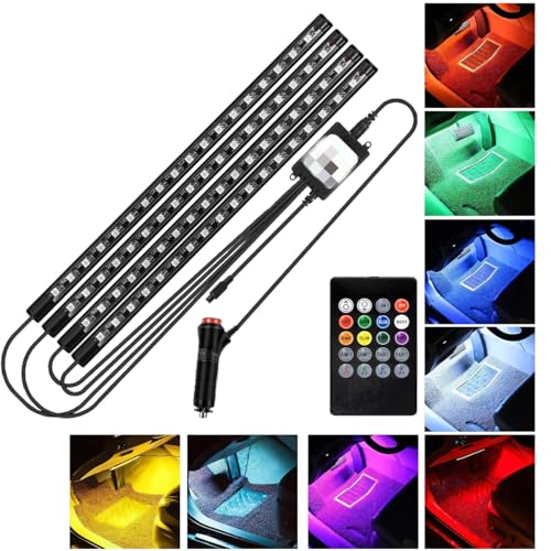 Car LED Strip Light - Car LED Interior Lights - 8 Colors Waterproof RGB Vehicle Interior Lighting with 72 LEDs - 4 in1 Sound Sensor and Remote Control - Cigarette Lighter Plug Ambient Lighting Cars