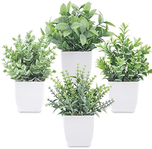 Der Rose 4 Pack Fake Plants Mini Artificial Greenery Potted Plants for Home Decor Indoor Office Table Room Farmhouse Bathroom