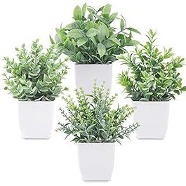 Der Rose 4 Pack Fake Plants Mini Artificial Greenery Potted Plants for Home Decor Indoor Office Table Room Farmhouse Bathroom Decor