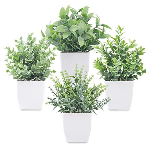 Der Rose 4 Pack 7" Mini Fake Plants, Artificial Plants for Bathroom Decor