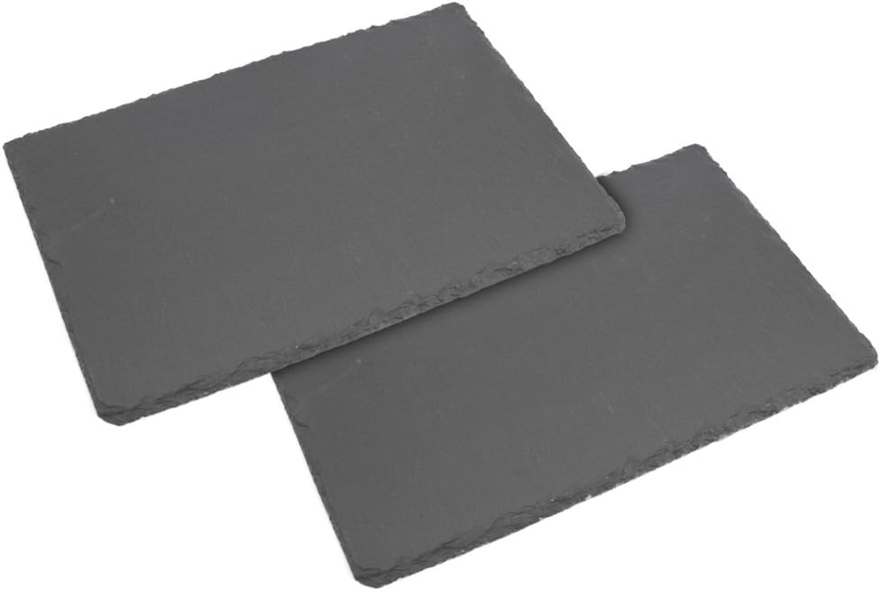 com-four® 2X Platos de Pizarra para Comer - Bandeja de Servicio de Pizarra Natural - Tabla Pizarra para Servir Queso o Similar, 30 x 20 cm