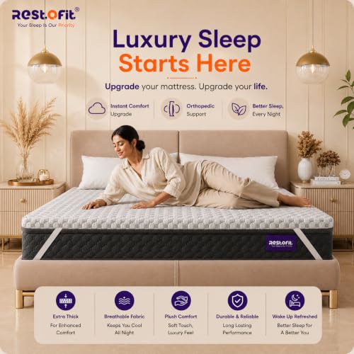 Image of Restofit 2 Inch Gel Infused Memory Foam Mattress Topper | 78x48x2 Inches, Double Size Topper | Cooling Pad for Back Pain, Bed Topper with Viscose Cotton Fabric, Soft & Breathable