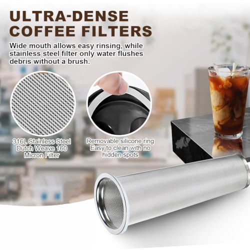 Image of Supvox 64Oz Cold Blew Glass Kettle Coffee Maker Leaking Proof Lid Design with Handle & Nozzle Cool Water Bottle Iced Coffee Pitcher with Stainless Steel Cone Filter & Cleaning Brush