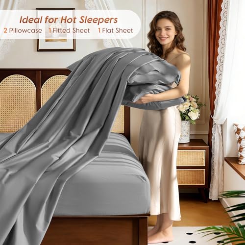 Image of 100% Egyptian Cotton Sheet Set 4 Pcs , 1200 TC, 16 inch Deep Pocket Sheet King | Long Staple Cotton Sheet, Soft and Breathable, 1 Fitted Sheet, 1 Flat Sheet, 2 Pillowcase Cozy for All Season, Gray