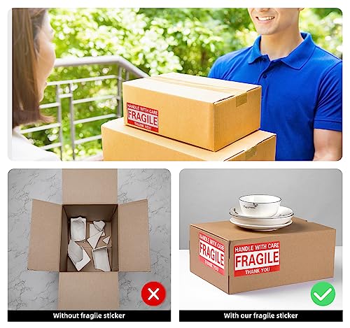 Image of 4 x 6 Inch Fragile Stickers Handle with Care 500 Permanent Adhesive Fragile Stickers for Shipping Moving Glass Fragile Labels (1 Roll, 500 Labels)
