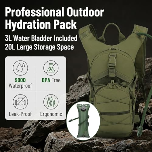 Image of Proberos Hydration Backpack, with 3L Water Bladder, Water Bladder Waterproof Women Men Hydration Pack for Hiking Cycling Outdoor Gear