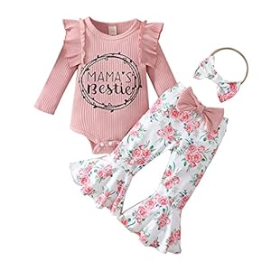 GRNSHTS Newborn Baby Girl Clothes Infant Baby Ruffle Long Sleeve Romper+Floral Flare Pants Bell Bottoms Outfit