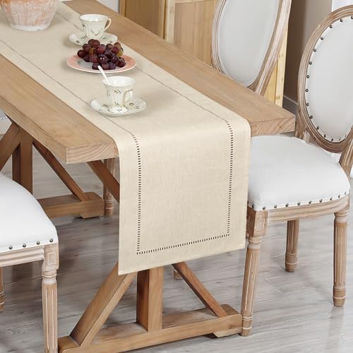 LOMOHOO Rustic Table Runner 72 Inches Long, Cotton Linen Boho Table Runners, Farmhouse Table Runners, Braided Striped Coffee Table Runner for Dinner Party Holiday 15 x 72 Inches (32x180cm, Beige) - Image 4