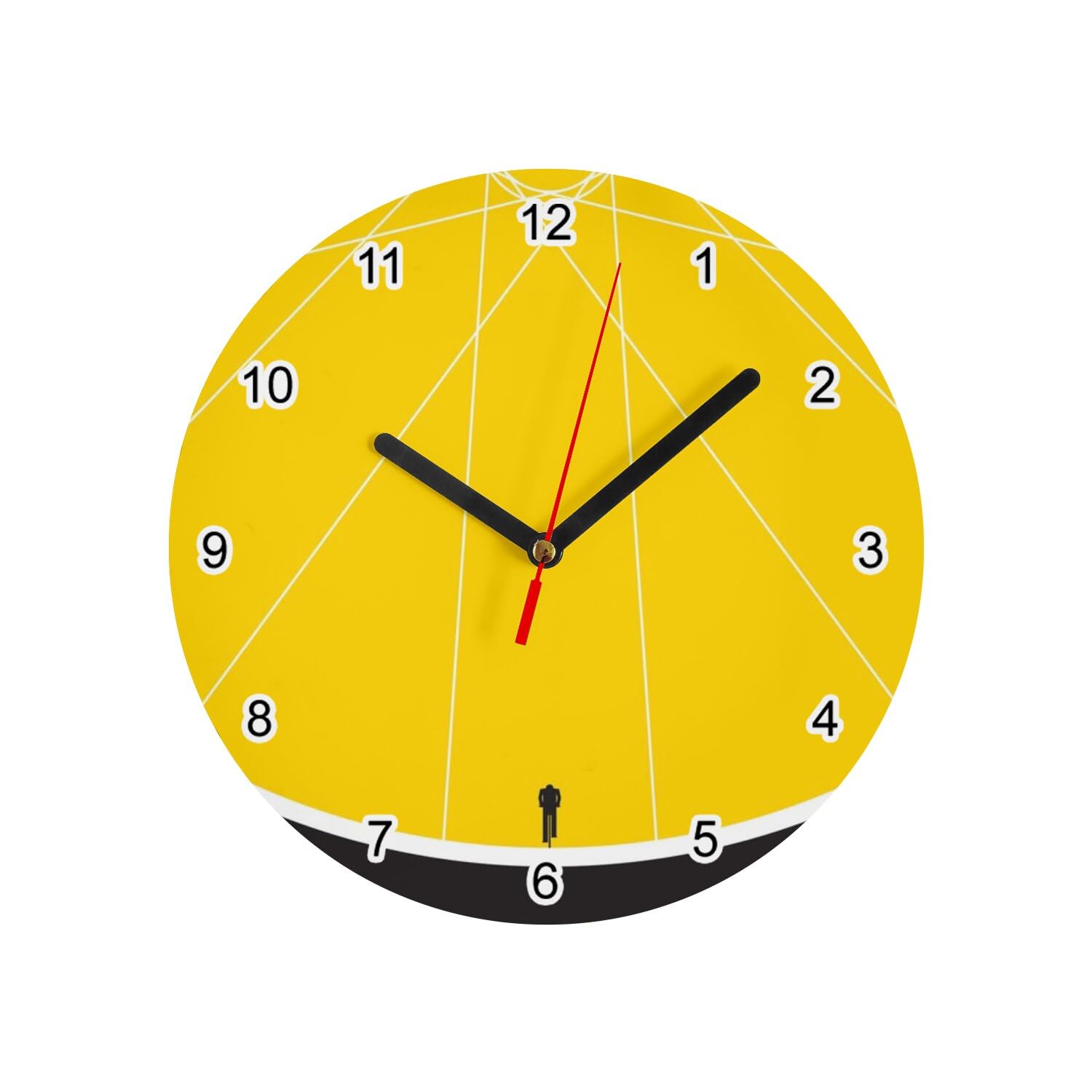 Horloge murale en verre vélo jaune 20 cm pour décorer un mur blanc
