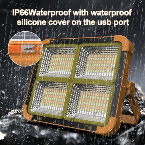 Image of CBK USB & Solar Rechargeable LED Flood Light - 336 LED's Portable & IP66 Waterproof Outdoor Light for Garden, Camping, Garage, and Emergency Use