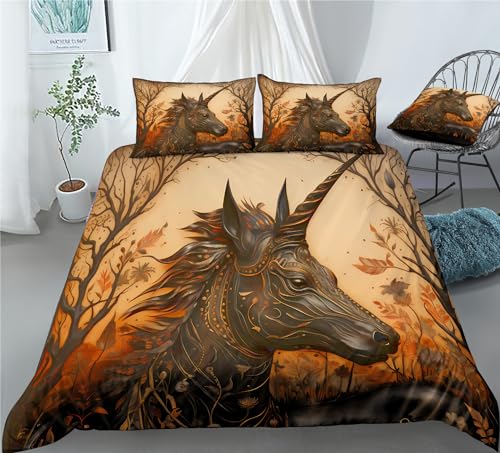 Housse de couette licorne noire 200x200 cm avec taies d'oreiller pour lit double - 3