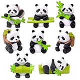 KNBMCAV 8Pcs Pandas Figurines, Mini Animal Miniature Panda Décoration, Panda Cake Topper, Ornements Mignons de Gâteau de Panda, Cadeau de Fête d'Anniversaire pour Enfants
