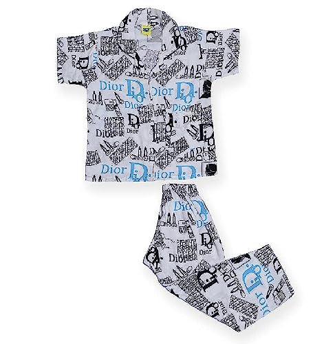 Image of Little Swag Kids Night Suit Set for Boys, Girls, Kids - Soft Sleepwear, Printed Half Sleeve Button Shirt & Pajama with Pockets, Nightwear, Loungewear - 2 Years to 11 Years