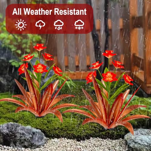 Image of TOMBABY Huge Metal Agave Plants Outdoor Decoration Outdoor Garden Decorated with Flowers Mexican Yard Art Plant Garden Gift (1 Big red)
