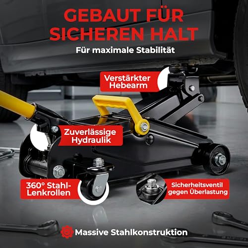 DEUBA® hydraulischer Wagenheber 2 Tonnen Flache Hubhöhe 85-330mm inkl. Koffer inkl. Gummiauflage...