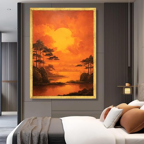 Tableau de paysage lac et pins décoration murale en toile