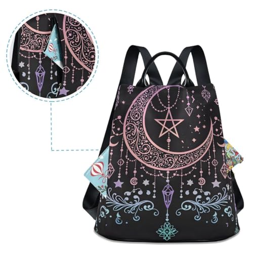 Image of ALAZA Boho Chic Style Star Pentagram Keys Feathers Backpack for Daily Shopping Travel