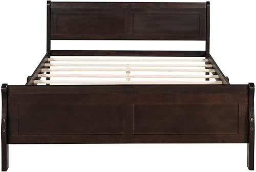 Miniatura 13 de Cama de plataforma de madera con cabecera y estribo, soporte de listones de madera resistente, no requiere somier, montaje simple para niños, niñas,