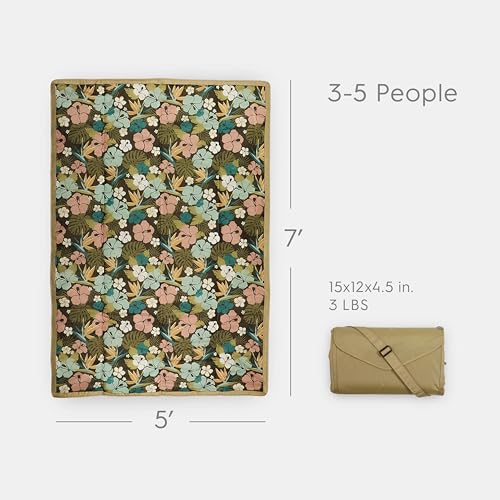 Image of Little Unicorn 5'x7' Outdoor Family Picnic & Beach Blanket | Durable & Water-Resistant Fabric | Compact Fold & Easily Wipes Clean | Zipper Pocket (Hibiscus)