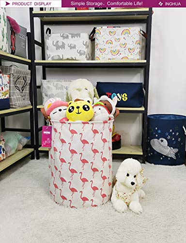 Image of Flamingo Laundry Hamper Large Canvas Fabric Storage Basket | Organizer Bin Dirty Clothes Collapsible Waterproof for College Dorms, Boys and Girls Bedroom,Bathroom
