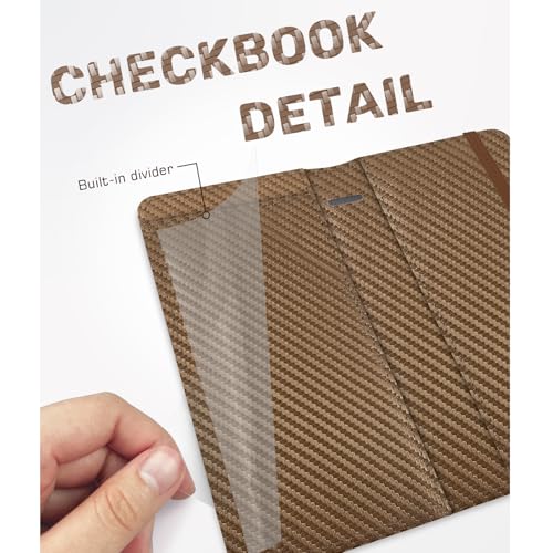 Image of Checkbook Cover for Men Women, Premium Leather Checkbook Holder with RFID Blocking and Built in Clear Plastic Divider for Personal and Business Checks (Brown Carbon)