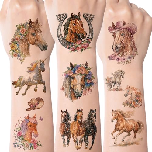 Pferde Glitzer Tattoos 10 Blatt, Kindertattoos Glitzertattoos...