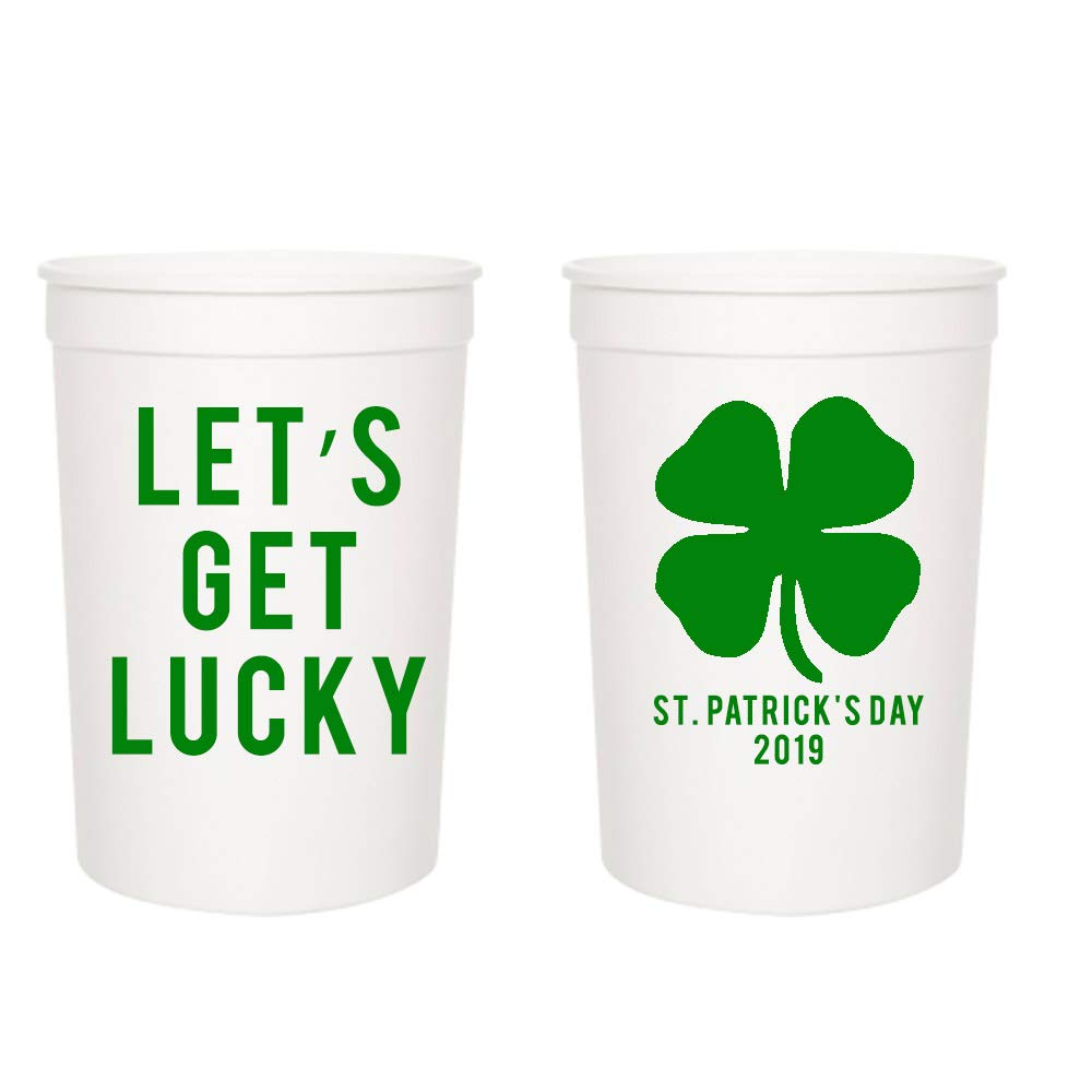 Let's Get Lucky St. Patrick's Day Cups, Set of 12-16oz Plastic Saint Cups for Party Favors and Shamrock-Themed Decorations - St Patricks Day Party Supplies and Drinking Accessories