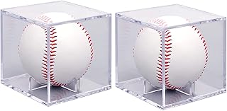 2 Pack Baseball Display Case, Clear Display Case Baseball Cube Memorabilia Showcase Autograph Ball Protector