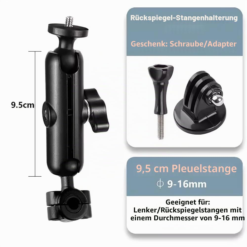 Lenker Action Kamera Halterung,Super Clamp Magic Arm Kamera Mount ,Action Kamera Motorrad Mount,mit verstellbare 193cm Selfie Stick,360-Grad-Drehung,Aluminiummaterial,für Insta360 XR2 DIY Montage